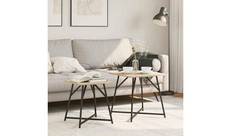 Walplus Pack of 2 Metal End Table - Sonoma Oak - 50 x 50 x 50 cm