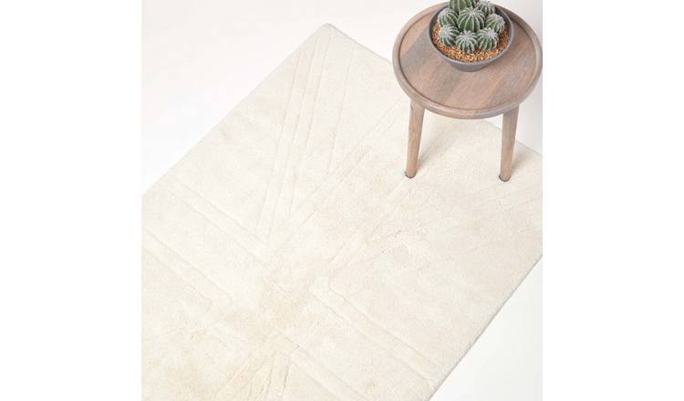 Homescapes Tufted Rug Union Jack Plain Embossed Mat - Cream