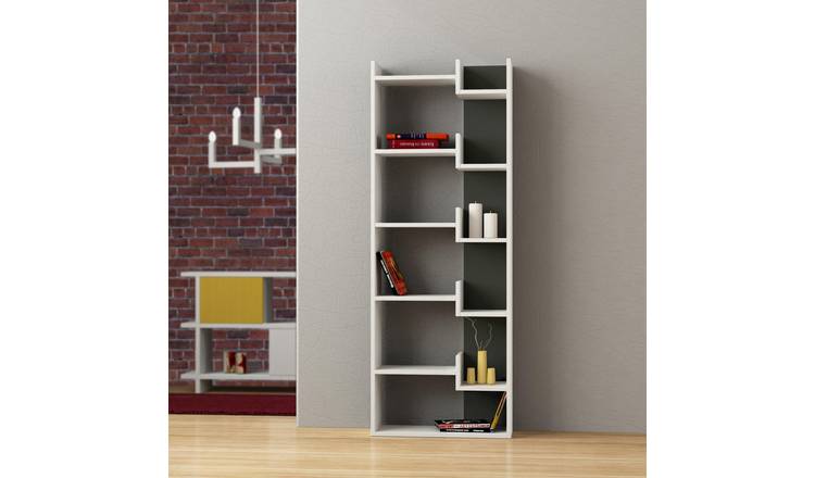 Decortie Oppa Particleboard Bookcase - White & Anthracite Grey