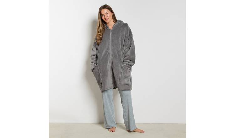 OHS Plain Zipper Hoodie Blanket - One Size - Charcoal