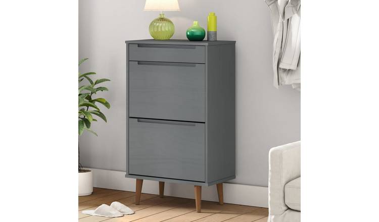 Walplus Solid Wood Shoe Cabinet - Grey - 59.5 x 35 x 103 cm