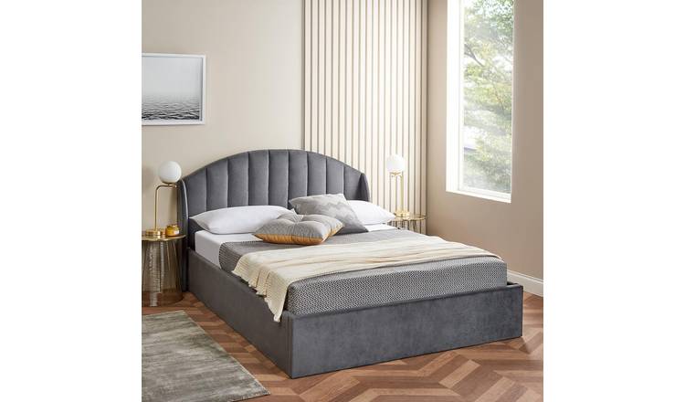 Home Treats Single Curved Velvet Ottoman Bed - Grey