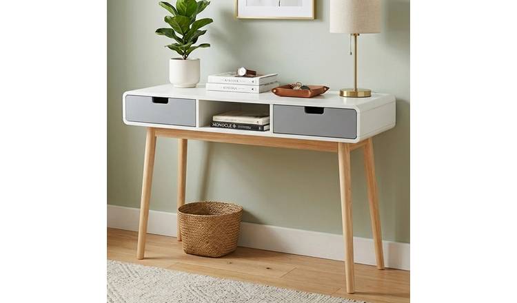 Orsina Milo 2 Drawer Pine Wood Console Table – White and Grey