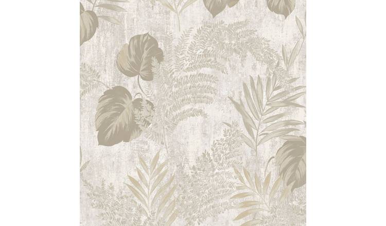 Muriva Phelan Leaf Vinyl Textured Wallpaper - Beige