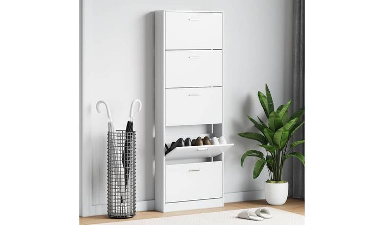 Walplus 5-Compartment Engineered Wood Shoe Cabinet - White - 59 x 17 x 169 cm