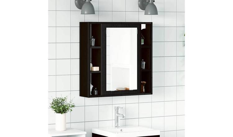 Walplus Engineered Wood Bathroom Mirror Cabinet - Black Oak - 60 x 16 x 60 cm