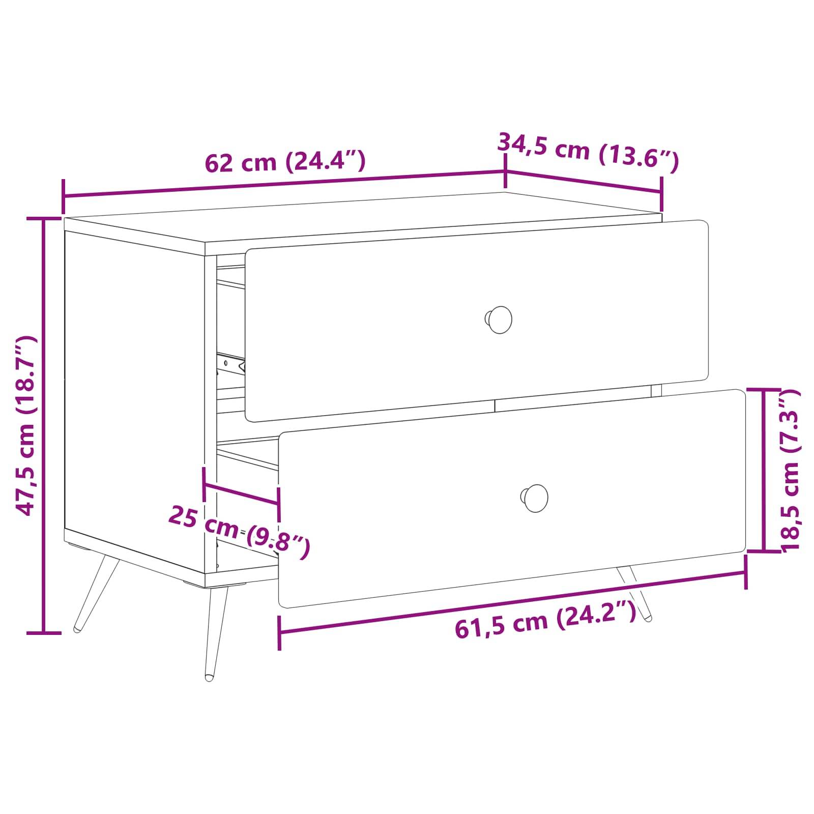 Walplus Engineered Wood Nightstand - White - 62 x 34.5 x 47.5 cm - Image 9