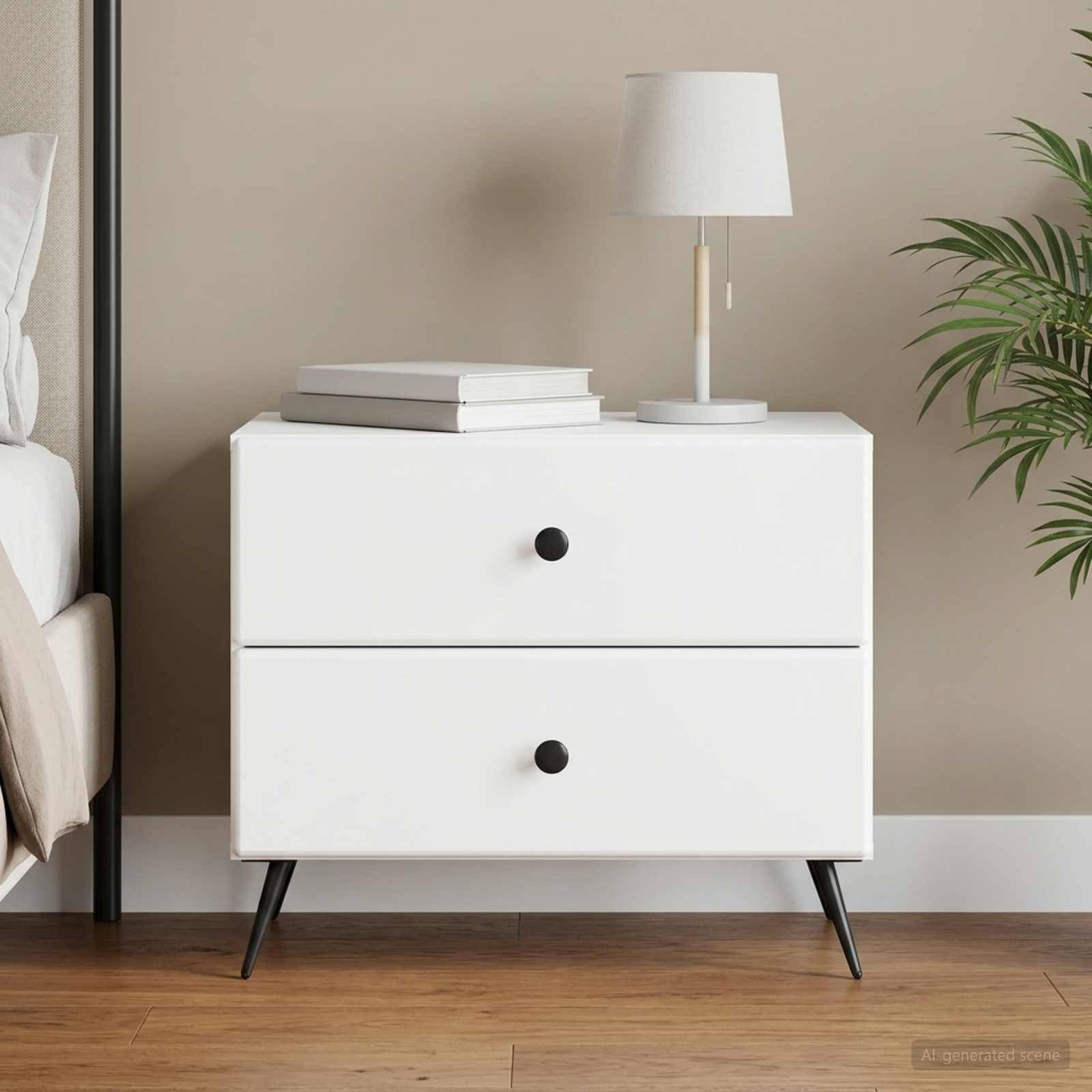 Walplus Engineered Wood Nightstand - White - 62 x 34.5 x 47.5 cm - Image 1