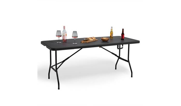 Vonhaus Rimini Faux Rattan Effect Folding Garden Table - Dark Grey