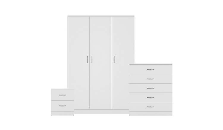 Vida Designs Riano Bedroom Set (2 x Bedsides, 5 Drawer Chest, Wardrobe) - White