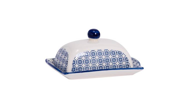 Nicola Spring Hand-Printed Butter Dish - Navy
