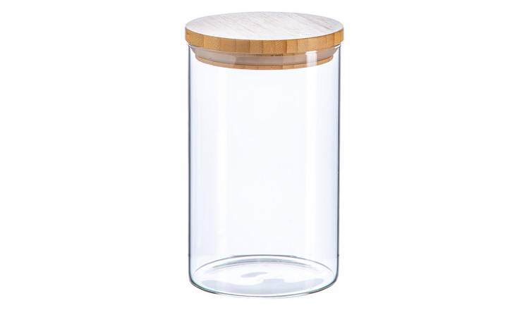 Argon Tableware Scandi Glass Storage Jar with Wooden Lid