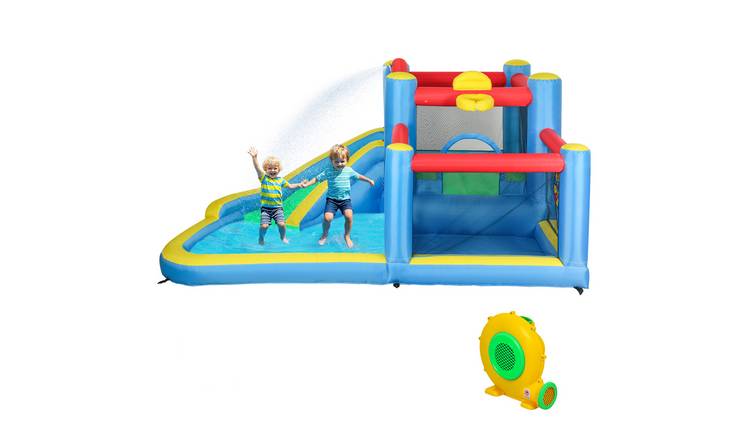 AIYAPLAY 3 to 8 Years 550W Blower Slide Basketball Hoop Bouncy Castle – Blue
