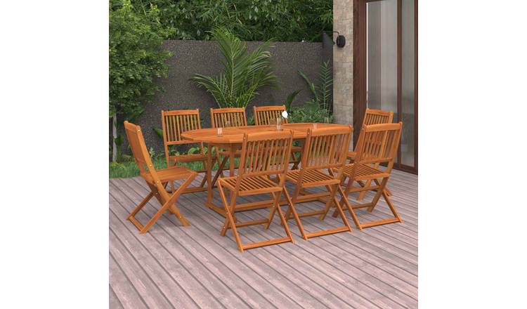 Walplus 9 Piece Solid Acacia Wood Garden Dining Set - 180 x 90 x 75 cm