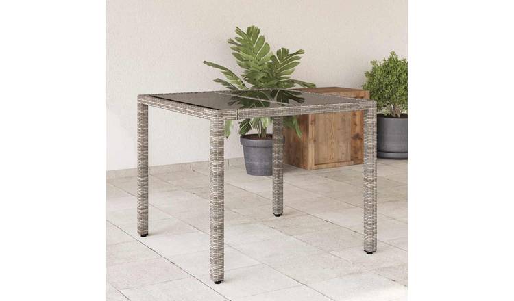 Walplus PE Rattan Garden Table with Top - Grey - 90 x 90 x 75 cm