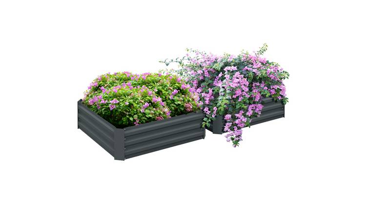 Outsunny 2 Galvanised Steel Raised Garden Bed - Dark Grey