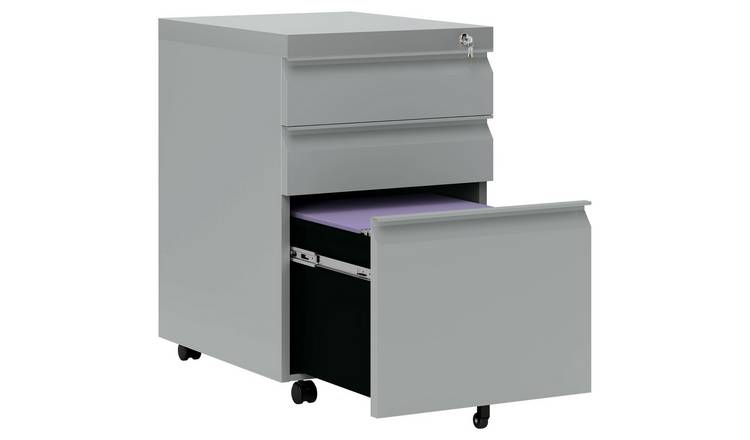 Vinsetto 3 Drawer Mobile Metal File Cabinet - Grey