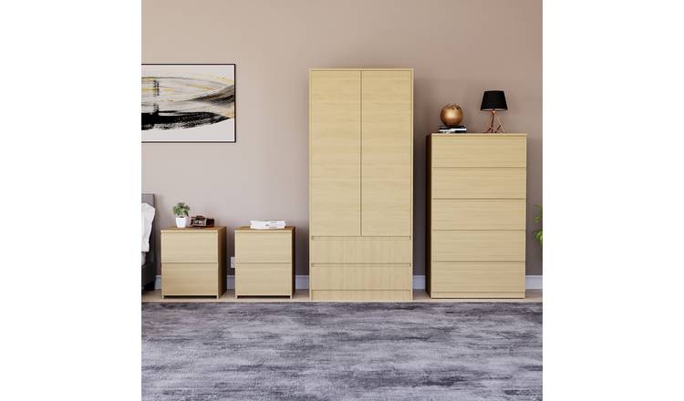 Vida Designs Denver Bedroom Set (2x Bedside, 5 Drawer Chest, Wardrobe) - Pine
