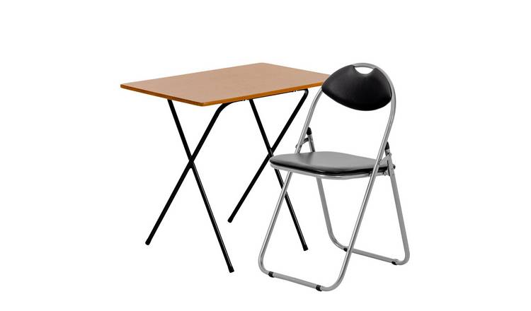 Harbour Housewares Wooden Folding Desk & Chair 2 Piece Set - Natural/Black