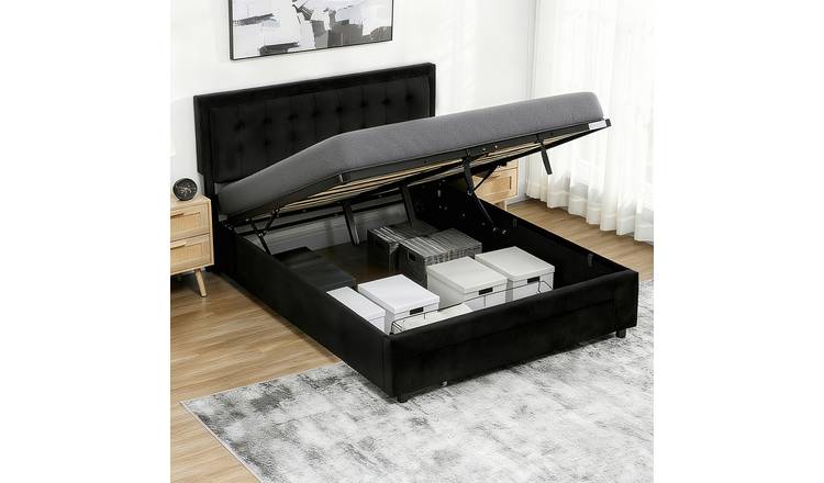 HOMCOM 5ft King Bed Frame with Storage Drawer and Adjustable Headboard - Black