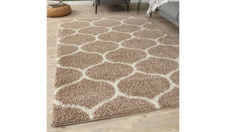The Rugs Beige Moroccan Shaggy Trellis Rug - 60 x 110cm