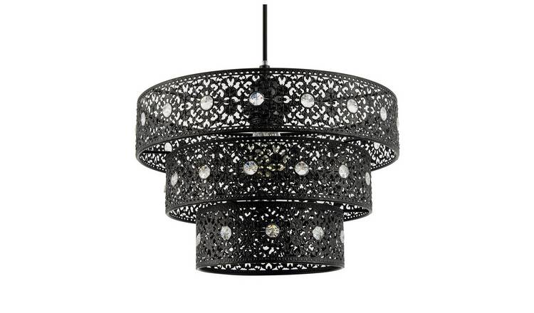 Happy Homewares Black Antique Acrylic Gem Moroccan Triple Pendant Shade - 30cm