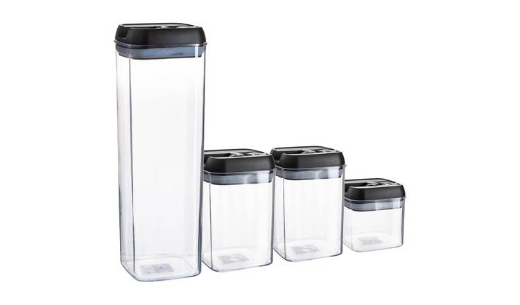 Argon Tableware 4 Piece Flip Lock Plastic Containers Set - Black - 30.5 x 10cm