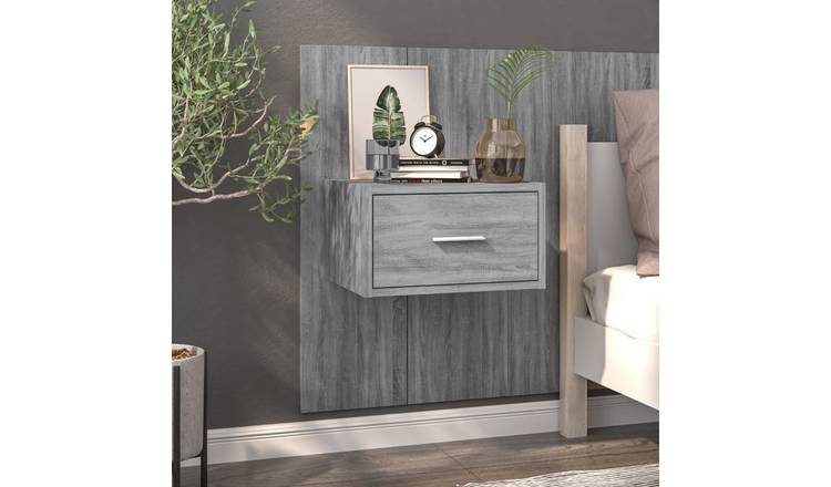 Walplus Wall Mounted Bedside Cabinet - Grey and Oak - 48.5 x 32.5 x 80 cm