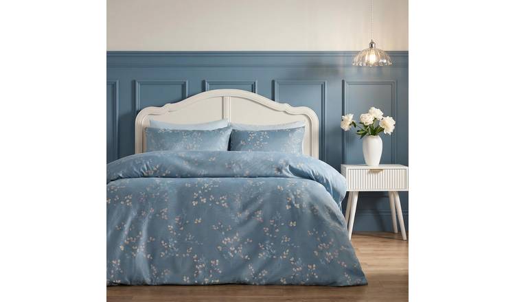 OHS Willow Print Waffle Duvet Cover Set Bedding - Blue - King