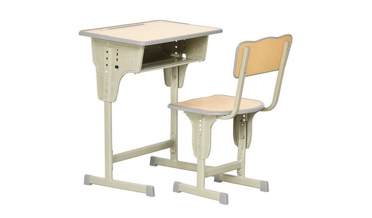 HOMCOM 6-12 Years Adjustable Height Kids Desk with Storage and Chair Set – Grey