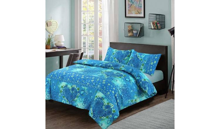 HomeSpace Direct Jasmin Teal Duvet Cover Set - Double
