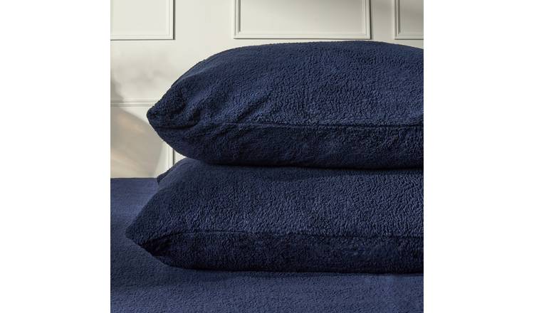 OHS 2 Pack Teddy Fleece Pillowcases - Navy