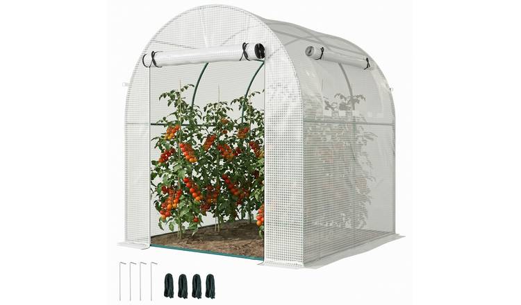 Outsunny Steel Garden Polytunnel Greenhouse with PE Cover - White