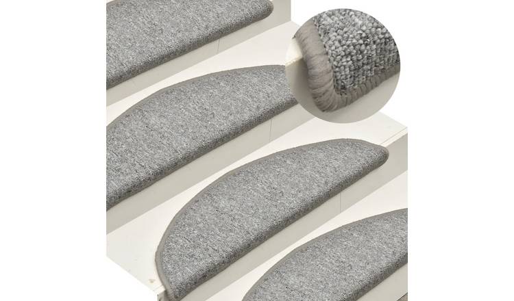 Walplus Pack of 15 Half Round Polypropylene Stair Mats - Light Grey - 56 x 17 cm