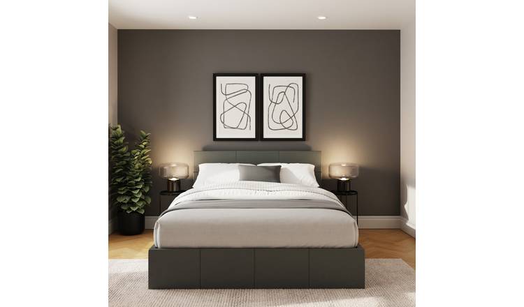 GFW End Lift King Size Faux Leather Ottoman Bed with Mattress - Grey