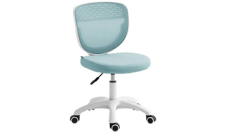 HOMCOM Armless Mesh Computer Desk Chair with Padded Seat - Light Blue