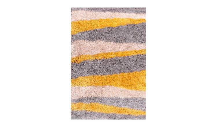Mega Flooring Yellow Shaggy Striped Rug - 80 x 150cm
