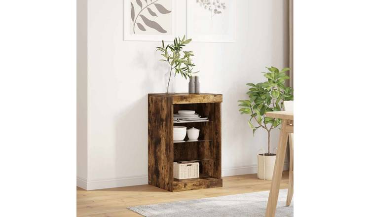 Walplus LED Engineered Wood Sideboard - Smoked Oak - 41 x 37 x 67 cm