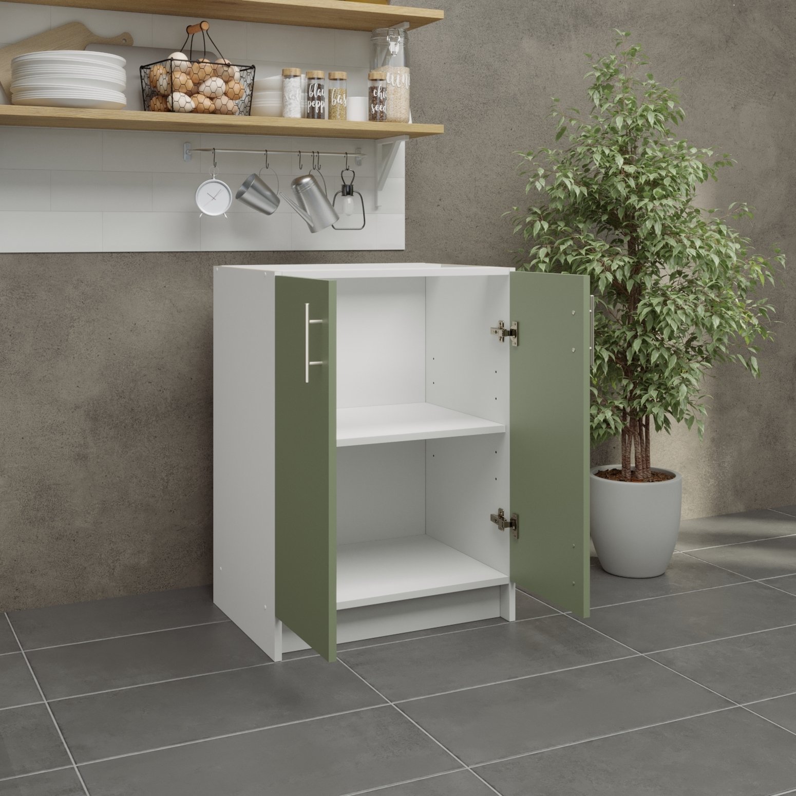 JD Greta 600mm Base Cabinet with 2 Doors - Sage Green Matt - Image 2
