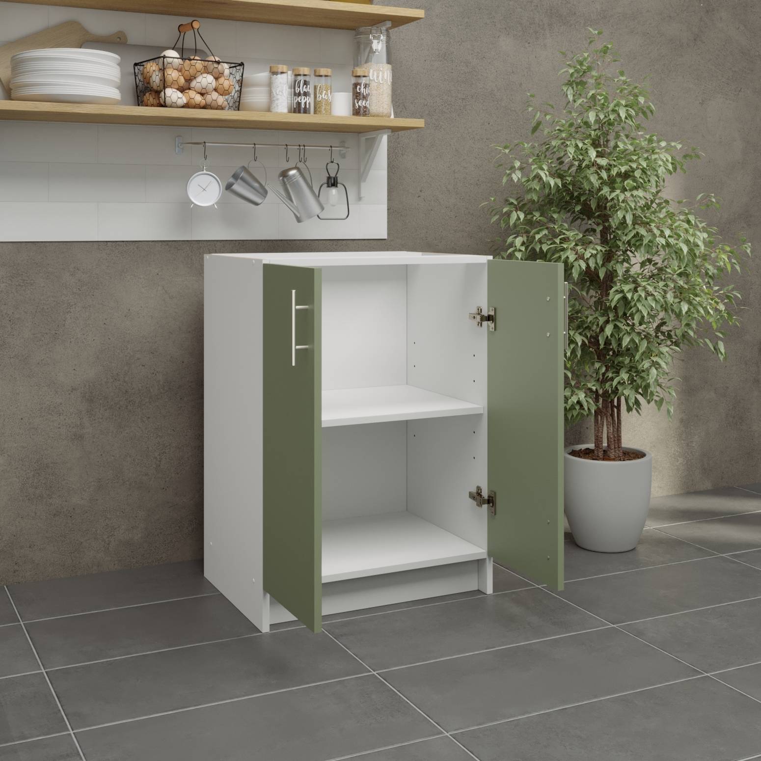 JD Greta 600mm Base Cabinet with 2 Doors - Sage Green Matt - Image 2