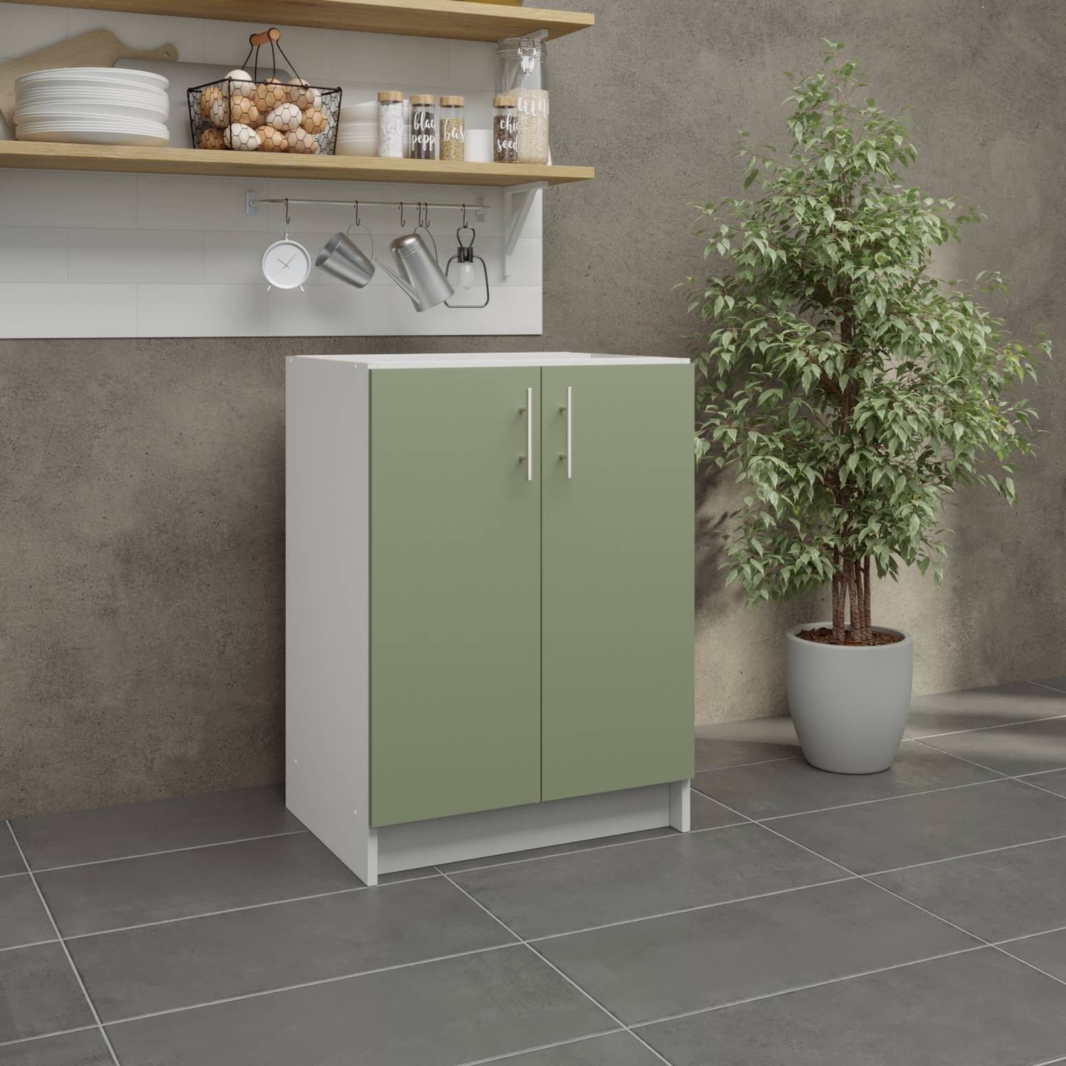 JD Greta 600mm Base Cabinet with 2 Doors - Sage Green Matt - Image 3