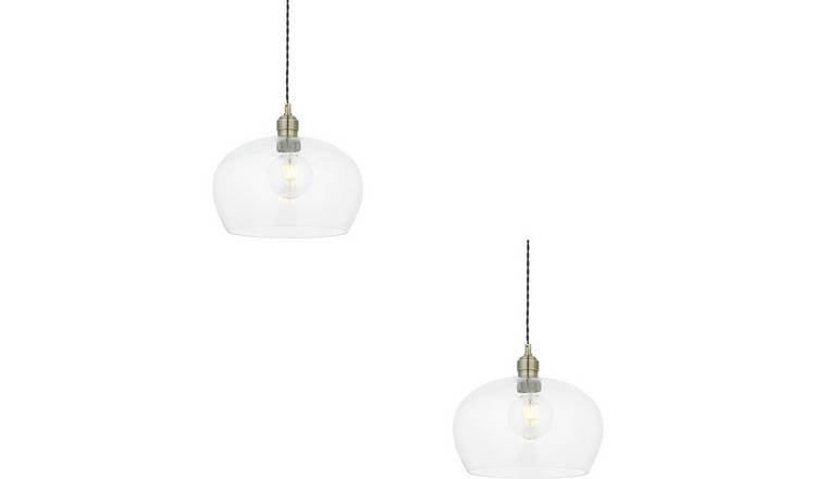 Loops Direct Set of 2 10W LED Ceiling Pendant Light - Antique Brass
