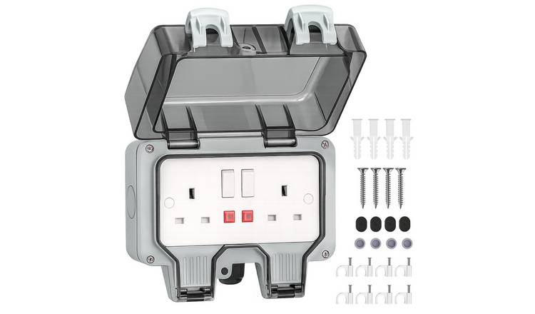 Desiretech IP66 Weatherproof Double Switched Outdoor Socket - Grey
