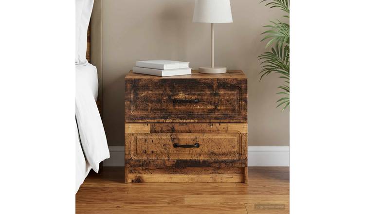 Walplus Engineered Wood Bedside Table - Old Wood - 62 x 34.5 x 44.5 cm