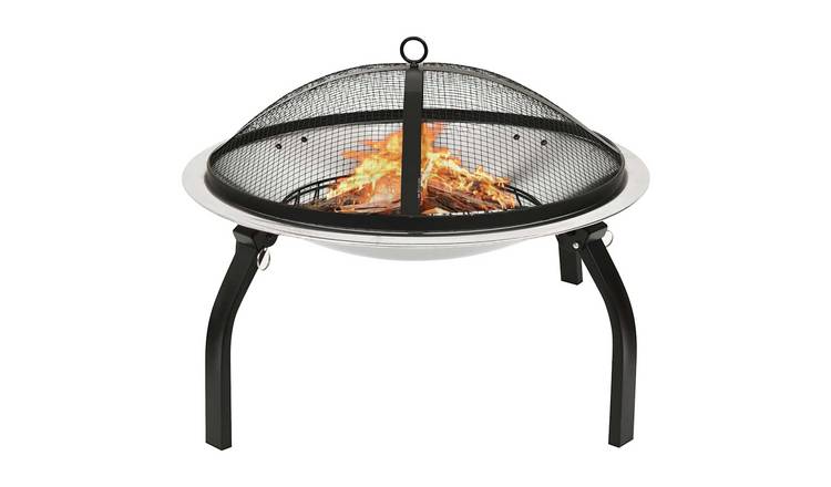 Walplus In-1 Fire Pit and BBQ with Poker - Silver - 56 x 56 x 49 cm