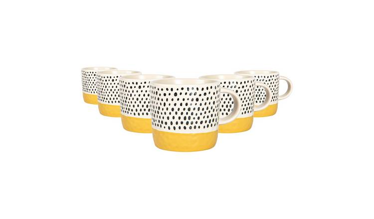 Nicola Spring Ceramic Dipped Dots 385ml Coffee Mugs Pack of 6 - Mustard