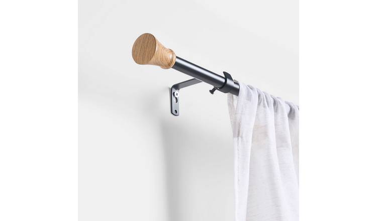 OHS 16mm Trumpet Extendable Curtain Pole 120-220cm - Wood Effect