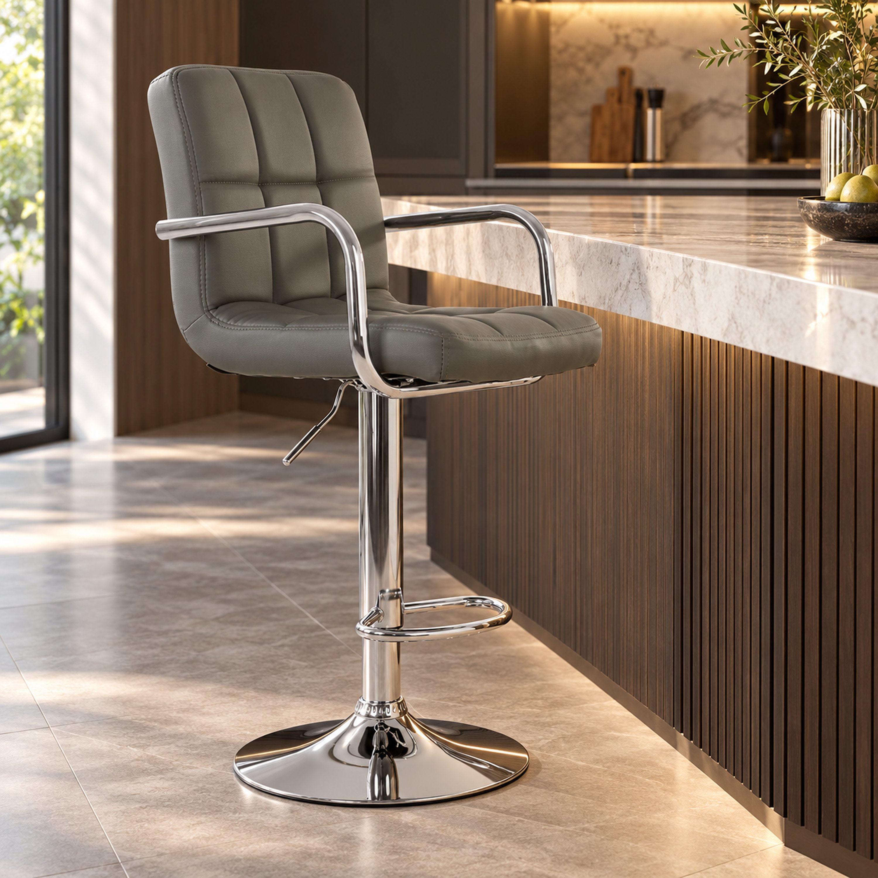 Orsina Starz Leather Effect Bar Chair – Grey & Chrome - Image 2
