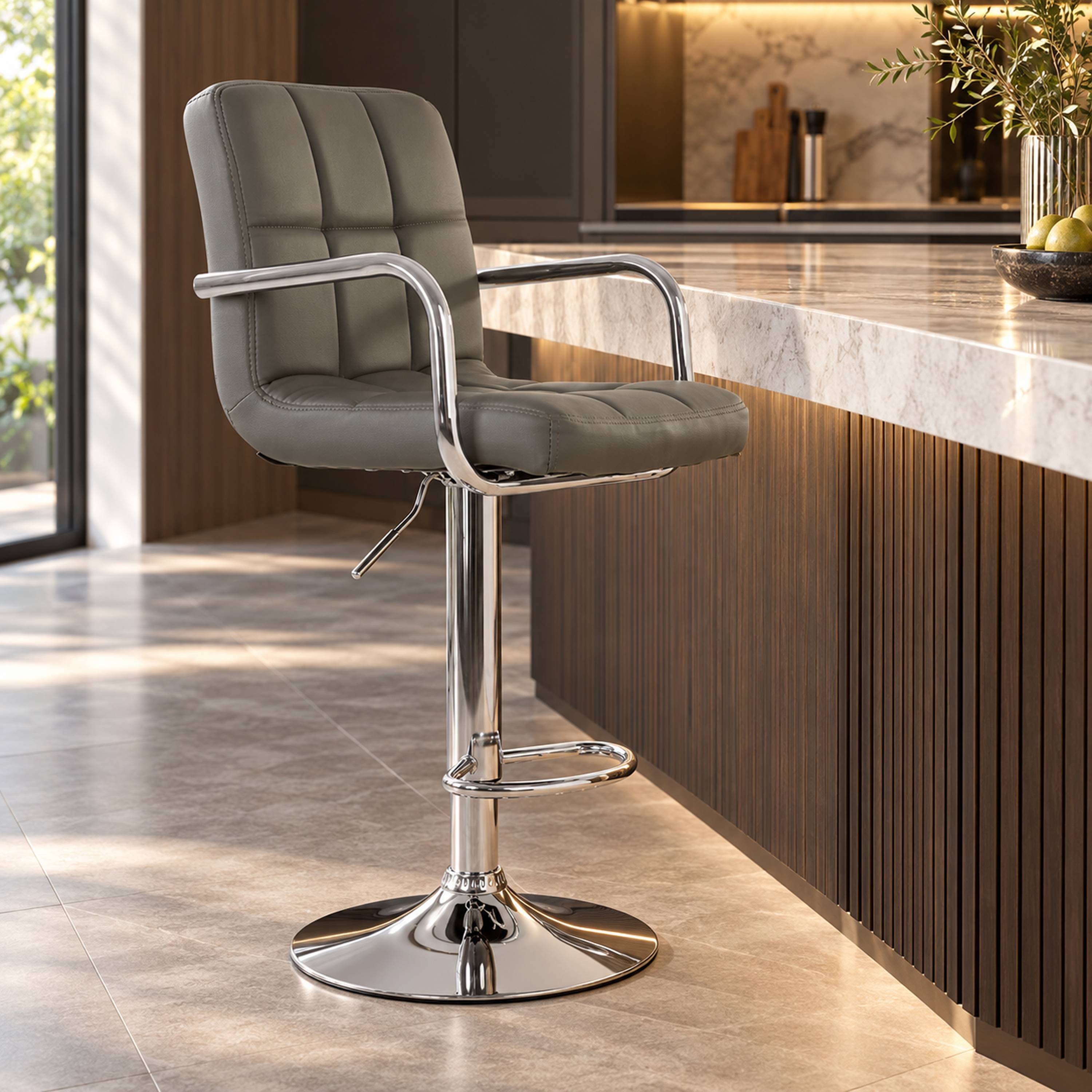 Orsina Starz Leather Effect Bar Chair – Grey & Chrome - Image 2