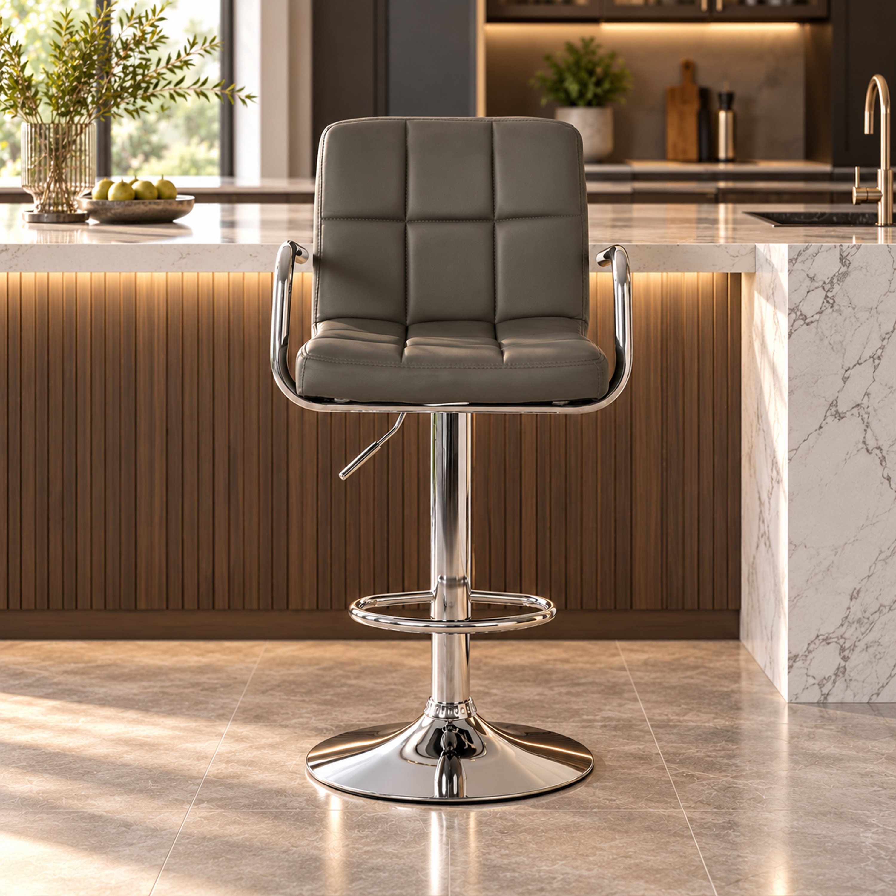 Orsina Starz Leather Effect Bar Chair – Grey & Chrome - Image 3